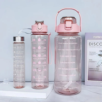Set of 3 Transparent Motivational Water Bottles