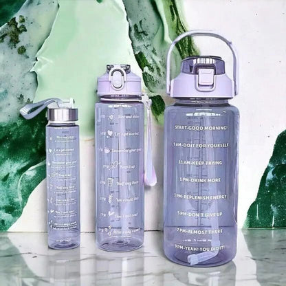 Set of 3 Transparent Motivational Water Bottles